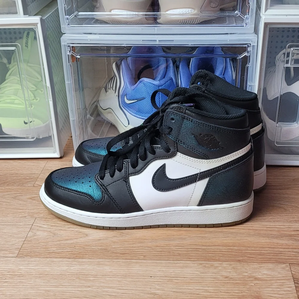Nike Air Jordan 1 High Top Sneakers - Black, White, Teal Iridescent